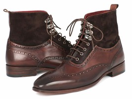 Men&#39;s Maroon Red Suede Wing Tip Full Brogue Toe High Ankle Leather Boots US 7-16 - £141.86 GBP