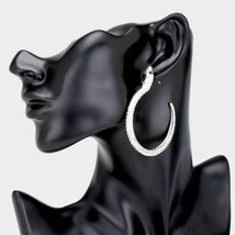 Black and Silver Rhinestone Snake Crystal 2.25&quot; Casual Textured Hoop Earrings - £20.25 GBP