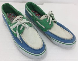 Sperry Top-Sider Womens 7.5 M Blue Green Canvas Boat Deck Shoes Non Marking - £22.06 GBP