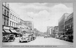 Genesee Avenue Looking East Cars Saginaw Michigan 1940s postcard - $7.89