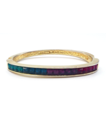 Gold Tone Roman Austrian Swarovski Crystal Multi Color Hinged Bangle Bra... - $43.30 CAD
