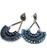Blue Fan Earrings, Blue Earrings, Boho Chic, Post Dangle, Fan Earrings, ... - $30.08 CAD