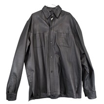 Vtg 90s KS Men&#39;s 2XLT Black Genuine Leather Button Front Long Jacket Sha... - $55.00