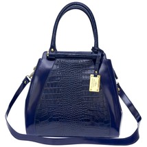 AURA Italian Made Genuine Blue Crocodile Embossed Leather Structured Tote - £437.13 GBP