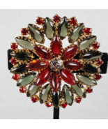 VTG Dogtooth Open back Green Red Marquise Molded Art Glass Flower Brooch... - $1,604.04 MXN