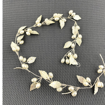 Silver Tone Wires Hair Wrap Pearl Bead Leaves Wreath Accessory Bridal NEW - £9.88 GBP