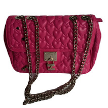 Betsey Johnson handbag pink quilted hearts gold chain handles shoulder c... - $49.49