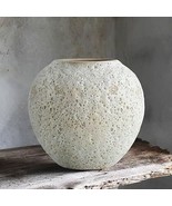 Rustic White Ceramic Vase Farmhouse Round - $61.54 CAD