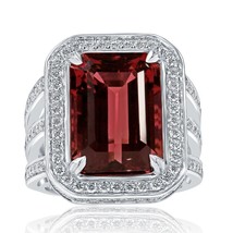 GIA 12.66Ct Emerald Cut Purplish Pink Tourmaline Diamond Engagement Ring 14k - £6,676.22 GBP