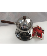 Vintage retro stainless steel metal fondue pot brown wood handle - $25.69