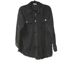 Jodifl Womens Medium Jacket Corduroy Black Frayed Hem Button Up Long Sleeve - $15.96