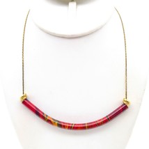 Curved Bar Bib Collar Necklace with Retro Red on Gold Tone Vintage Chain Choker - £22.07 GBP