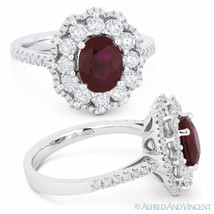 2.54 ct Oval Cut Ruby &amp; Diamond Pave Right-Hand Cocktail Ring in 18k White Gold - £8,345.39 GBP