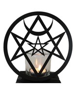 Wicca Spiritualism Mystic Unicursal Hex Pentagram Metal Votive Candle Ho... - $32.58 CAD