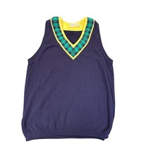 Sarah English Vintage Sweater Vest Womens 1X Blue Yellow Cottage Knit V ... - $49.99