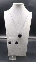 Vtg Demi Parure Silver and Black Tone Necklace and Earrings Round Ball U... - $29.99
