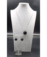 Vtg Demi Parure Silver and Black Tone Necklace and Earrings Round Ball U... - $42.04 CAD