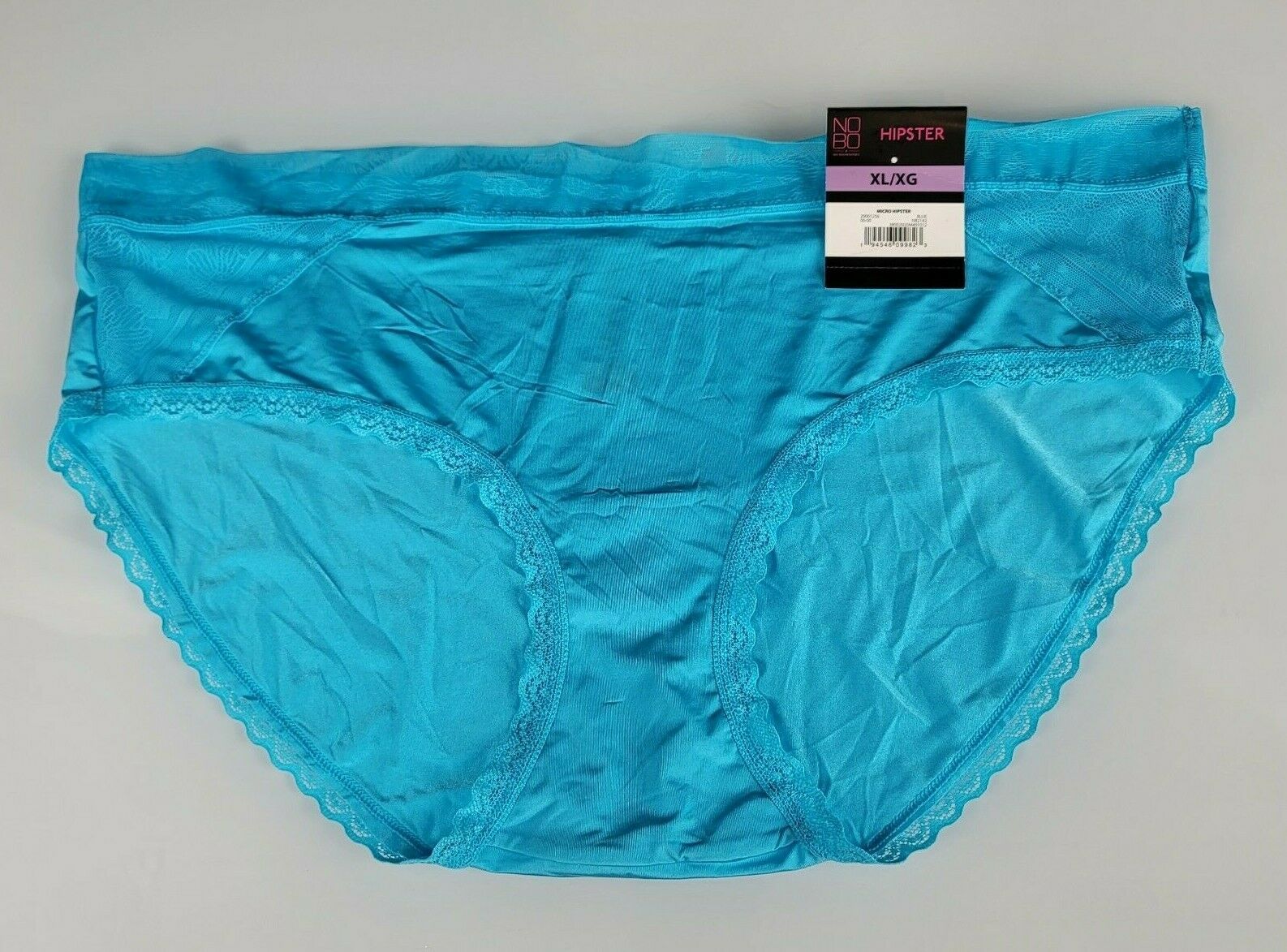 Primary image for NOBO Aqua Teal Blue Silky Satiny Panties Lace Waistband XL 9 NEW Women
