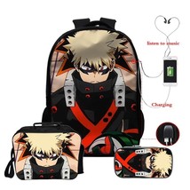 My Hero Academia s Bagpack Casual Children Book Bag  Girls Daypack Usb Cable Stu - £138.70 GBP