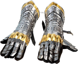 Handicrafts Armor Pair Brass Accents Gauntlet Gloves Medieval Knight Crusader St - £54.51 GBP