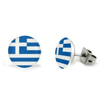 Greek Flag Earrings 10mm Greece Stainless Steel Post Stud Pair Pride Jewelry New - £6.28 GBP