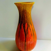 Pilkingtons Royal Lancastrain Art Deco Orange 9&#39;&#39; Drip Vase Green England 2824 - £140.79 GBP