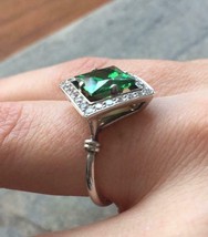 2Ct Princess Cut Green Emerald  Engagement Ring In 14K White Gold Finish Silver - £80.41 GBP