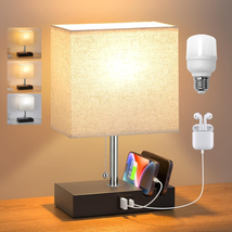 USB Table Lamp for Bedroom with 3-Color Temperatures Brightness, Bedside Nightst - £32.88 GBP