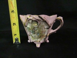 Vintage 2.5&quot; Porcelain 4 Footed Tea Cup, Pink w/ Victorian Transfer &amp; Go... - $10.44