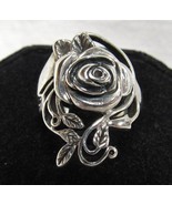 Vintage Avon Silver Tone Rosamonde Rose Flower Ring Sz 6.5 Adjustable Band - $8.90