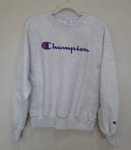 Champion Men&#39;s Reverse Weave Script Crew Sweatshirt Silver Grey Mens Size S - £18.64 GBP