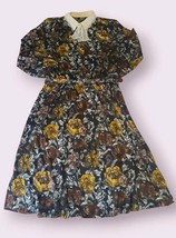 Vintage Black Floral Lace Collar Cottagecore Prairie Long Sleeve Maxi Dress L - £20.63 GBP