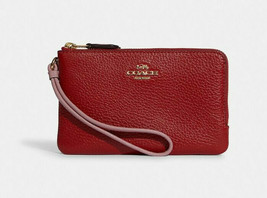 Coach Double Corner Zip Wristlet Leather Phone Wallet ~NWT~ red 91622 - £52.82 GBP