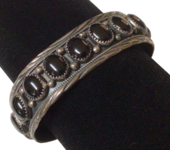 80&#39;s Southwestern Navajo Black Onyx Sterling Silver Cuff Bracelet Signed... - £171.30 GBP