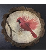 Cardinal in Flight wood slice ornament hand-painted to order - $45.00