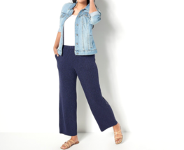 Susan Graver Weekend Ribbed Sweater Knit Ankle Pants- Heather Navy, Large - £17.98 GBP