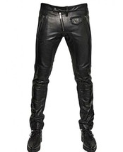 Leather Pants Men Soft Black Lambskin Genuine Leather Sexy Trouser Style - £119.61 GBP