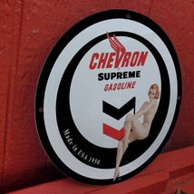 Vintage 1950 Chevron Supreme Gasoline Fuel Porcelain Gas &amp; Oil Pump Sign - $125.00