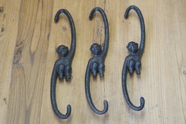 3 Large Monkey Hooks Plant Cast Iron Small Hook Hanger Kettle Hook Japanese - £17.57 GBP