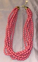 17” Vintage Choker Necklace 7 Strands Dark Pink Beads .25” Each - £7.46 GBP