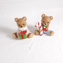 Homco 5211 Bears Christmas Holiday Figurines Holding Candy Cane Present - £15.54 GBP