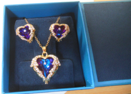 Angel Wings Crystal Heart Pendant Necklace &amp; Earrings - $44.55