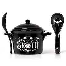 Alchemy Gothic Black Bat Broth Bowl Witch Lid Spoon Bone China MW DW Safe MRB2 - £23.93 GBP
