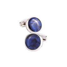 Blue Round Silver Cufflinks, Custom and Vintage Cufflinks, Good for Groomsmen - £17.98 GBP