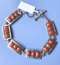 South Pacific Red Coral Bracelet Santa Fe Style in Sterling Silver (8.00 In) - £96.18 GBP