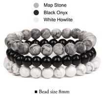 Vintage Men Bracelet Set Natural Stone Black Lava White Howlite Agates Gray Jasp - £12.10 GBP