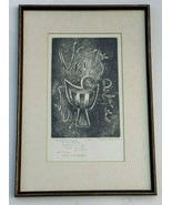 Vintage Grace Higgins Pencil Signed Etching Joy &amp; Peace Glass Framed Ori... - £47.81 GBP