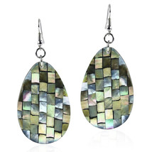 Alluring Mosaic Black Lip Seashell Handcrafted Teardrop Dangle Earrings - £7.13 GBP