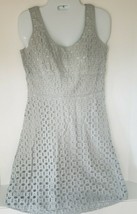 Loft Eyelet Fit &amp; Flare lt blue/grey sleeveless Dress  w/ beige Lining S... - £15.76 GBP