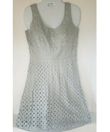 Loft Eyelet Fit &amp; Flare lt blue/grey sleeveless Dress  w/ beige Lining S... - £15.72 GBP